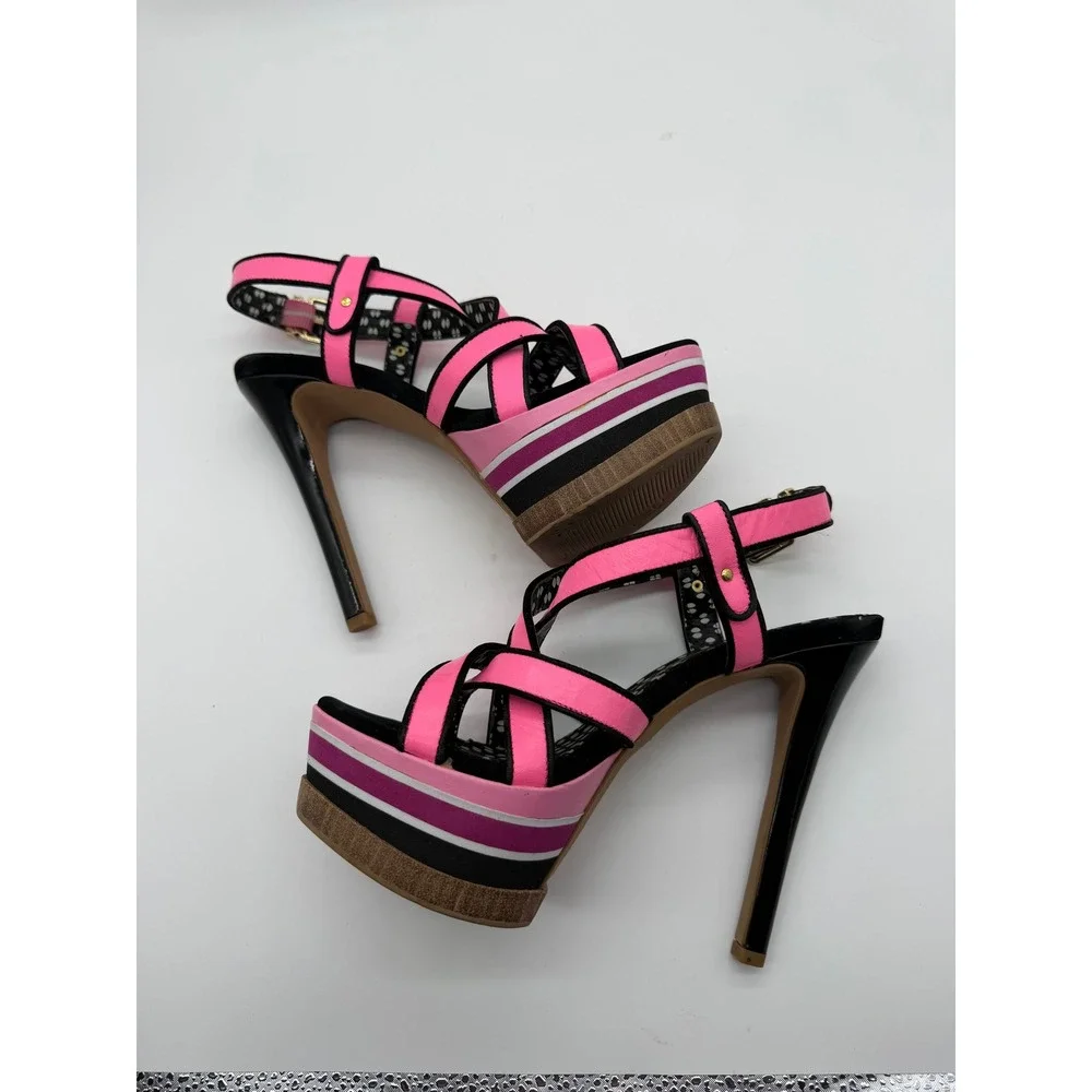 Jessica Simpson Pink Black Strappy Platform Stiletto Sandals Heels Size 6